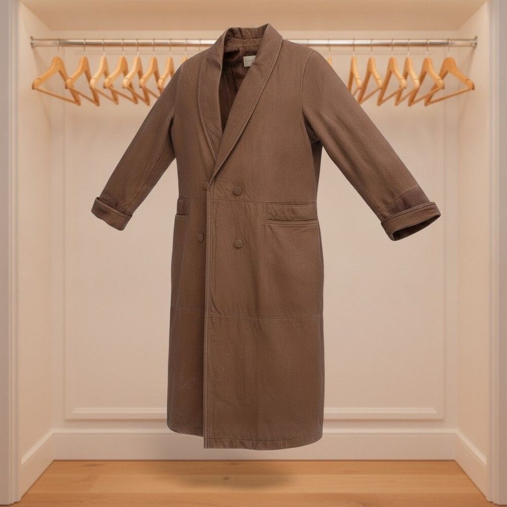 Pelle Studio Women's Brown Leather Trench Coat Double Breasted Shawl Collar L - Picture 3 of 6